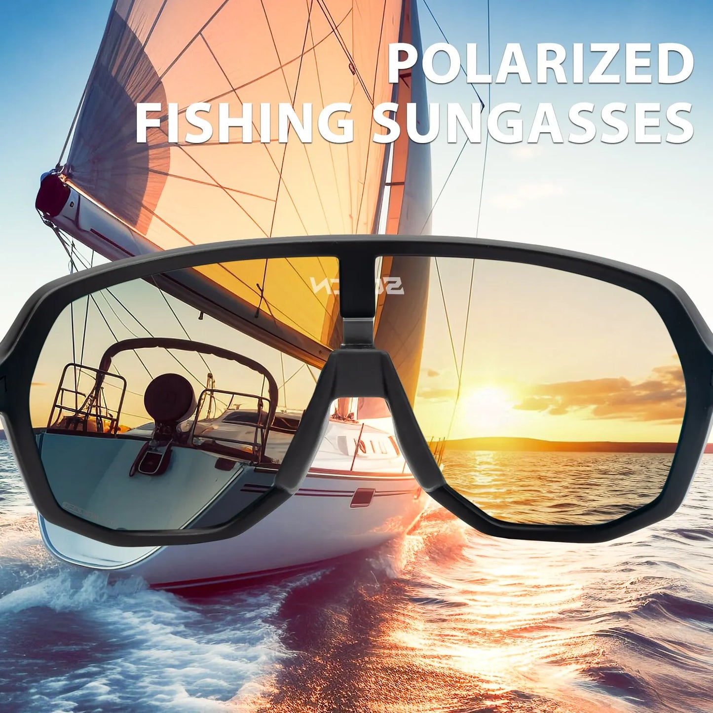 Óculos de sol de pesca quadrado polarizado uv400
